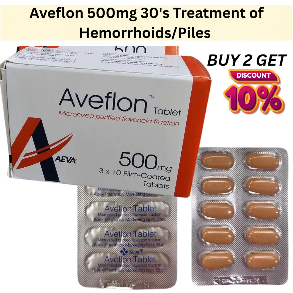Aveflon 500mg 2 Pack (60 Tablets) Diosmin Complex - Vascular System Support
