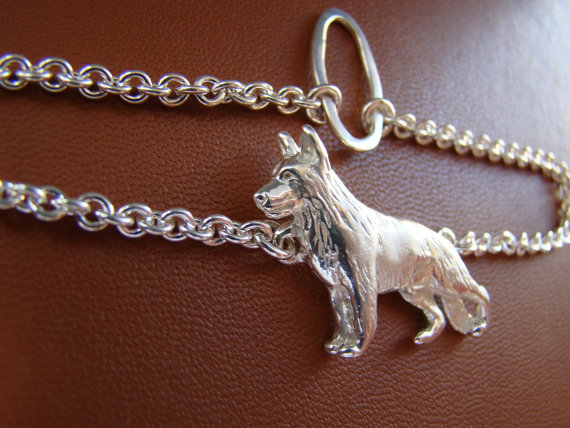 Large Sterling Silver German Shepherd Standing Study Tie Chain
