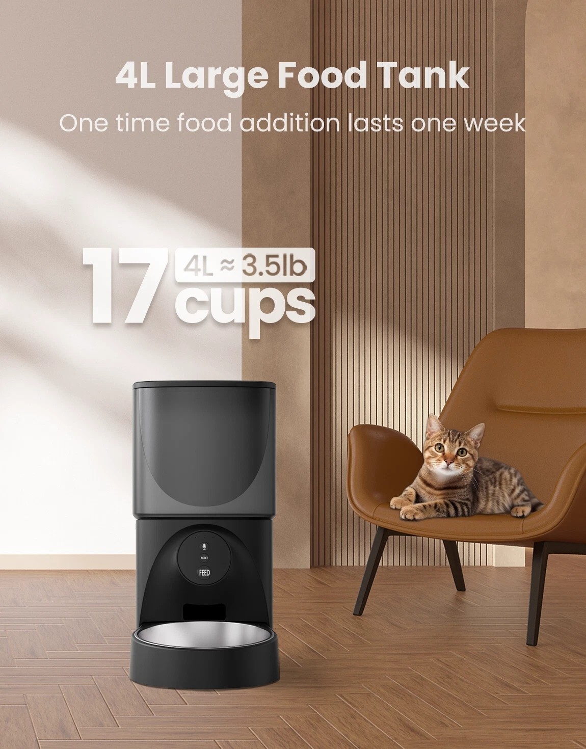 WiFi Automatic Cat Feeder APP Control 4L for Cats & Small Dogs Up to 10 Meals