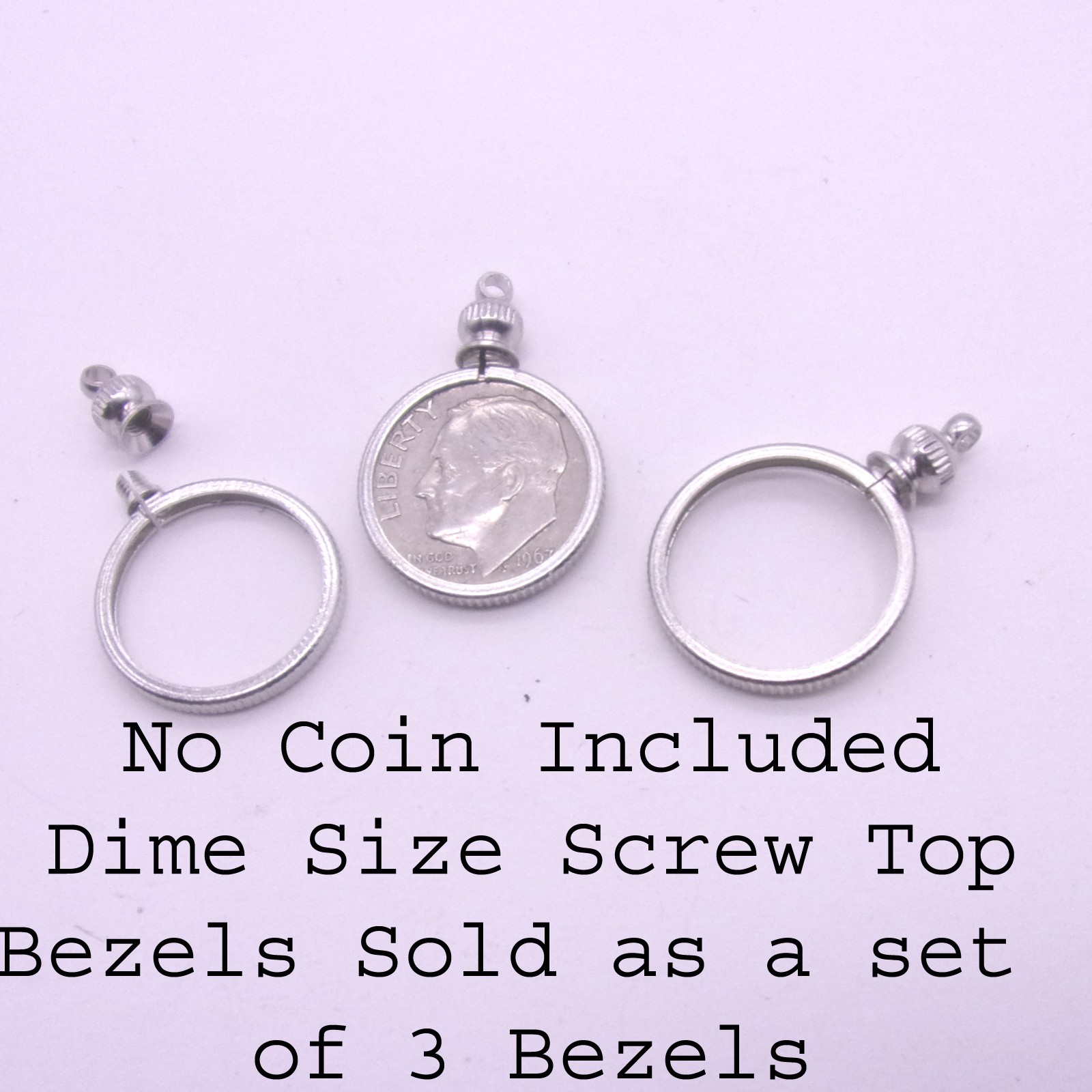 Dime Coin Bezel Screw Top, US Dime Coin Bezel, 3 per order, No COINS Included