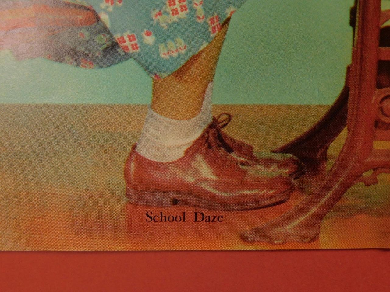 Black Americana Calendar Art Two Children Linked School Desks "School Daze" Blu2