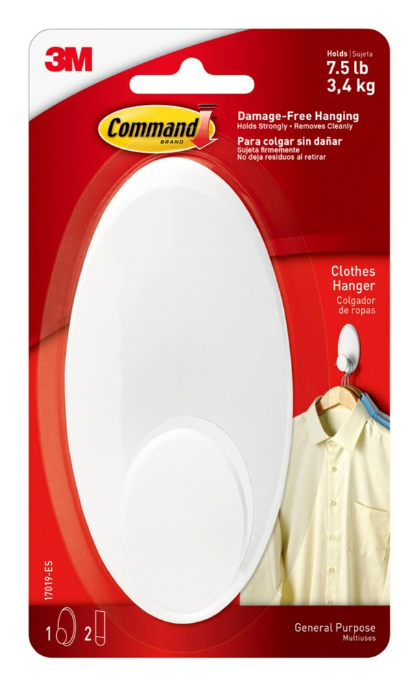 Command Clothes Hanger Storage Hook Holds 75 lbs Damage Free Wall Mount