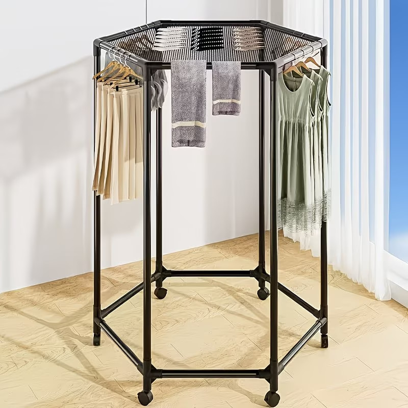Hexagonal Rotary Clothes Rack Freestanding Laundry Dryer Space Saving