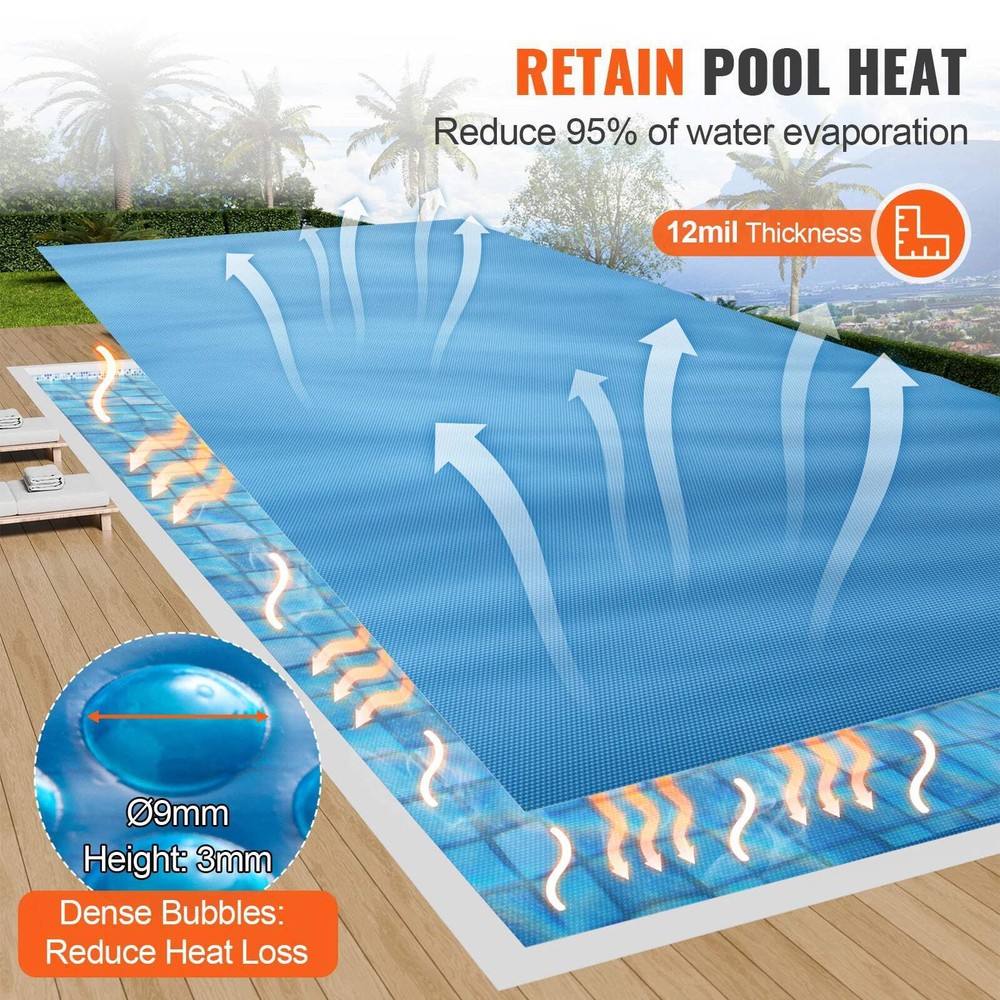 Solar Pool Cover, 12 mil Rectangular Solar Blanket for Inground & Above Ground P