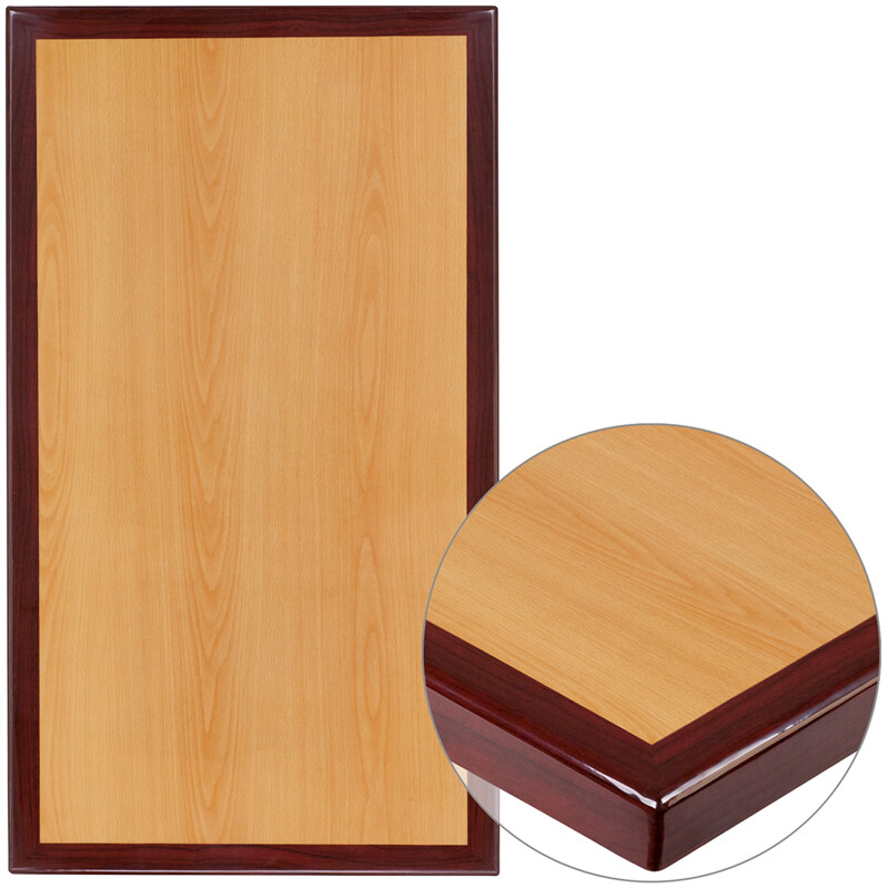 30" x 48'' Rectangular Resin Restaurant Table Top w/Two-Tone Cherry & Mahogany