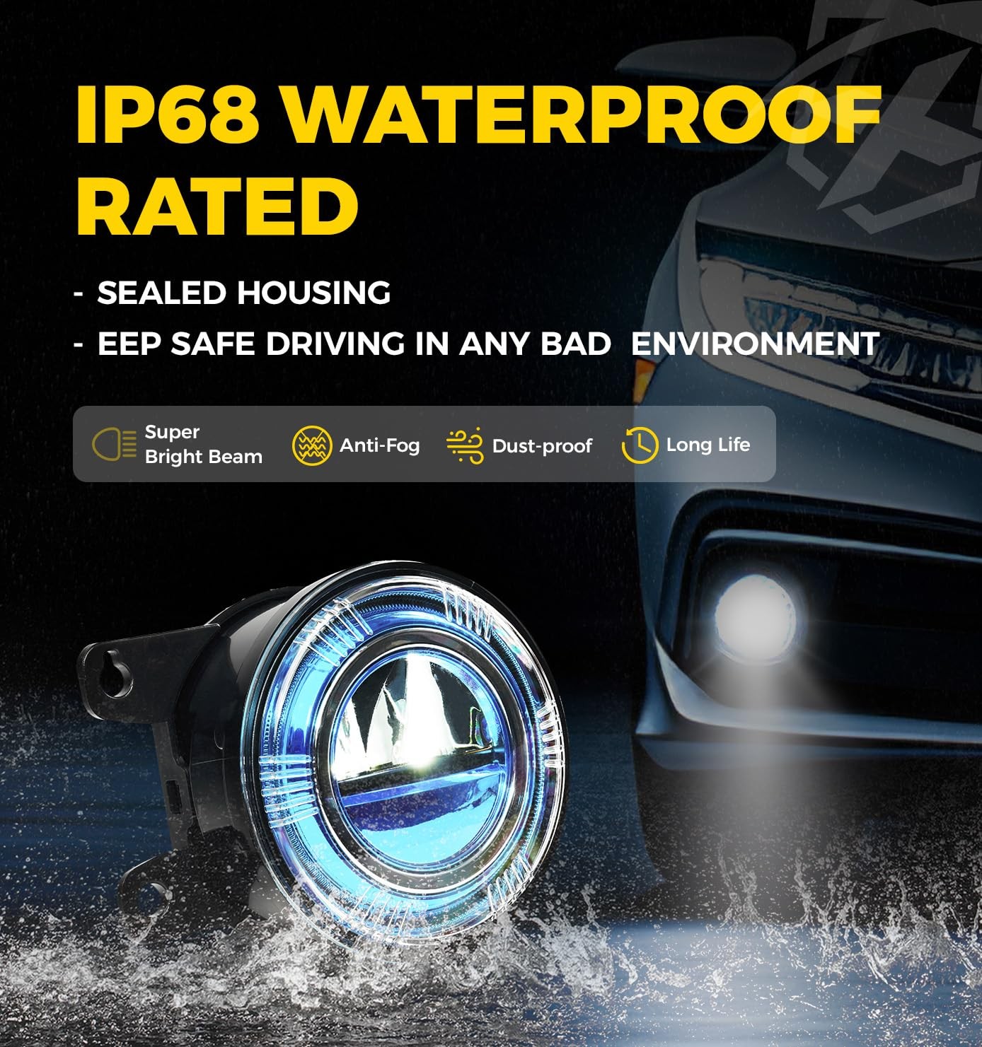 Xprite 500% Bright OEM Style White LED Fog Lights w/Blue Lens Compatible Blue