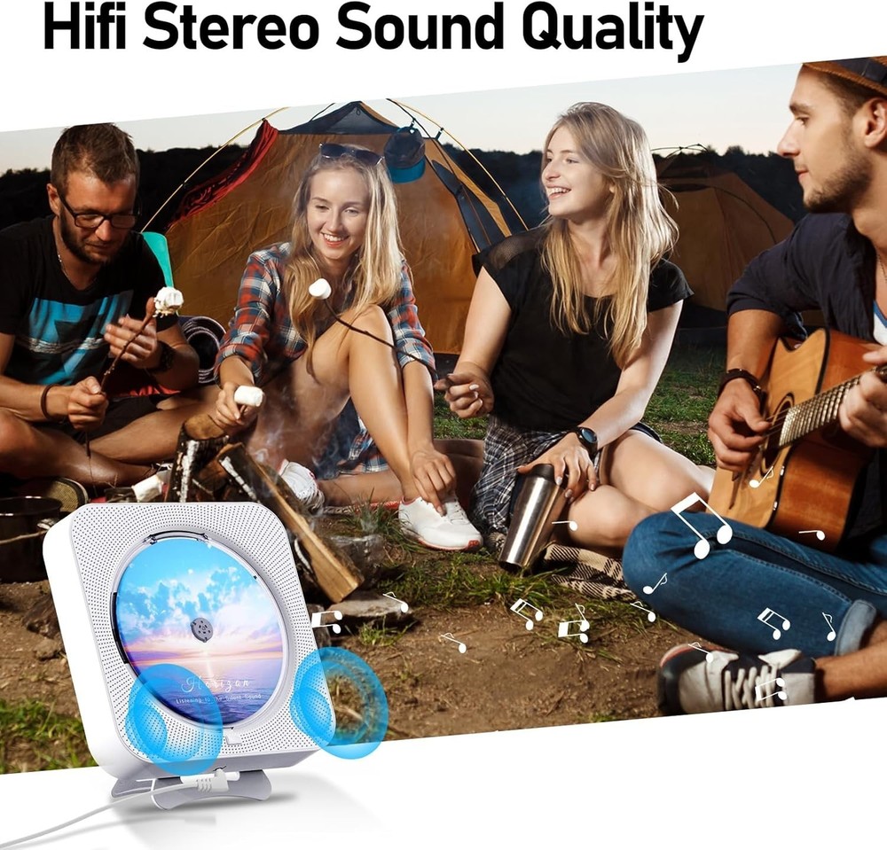 Bluetooth Portable Home CD Music Player with Remote Control, Timer, Built-in ...