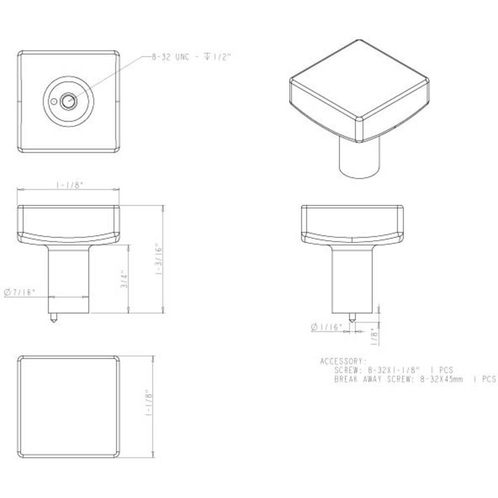 One Matte Black Kitchen Cabinet Square Knob Bathroom Pull Furniture Knobs 845MB