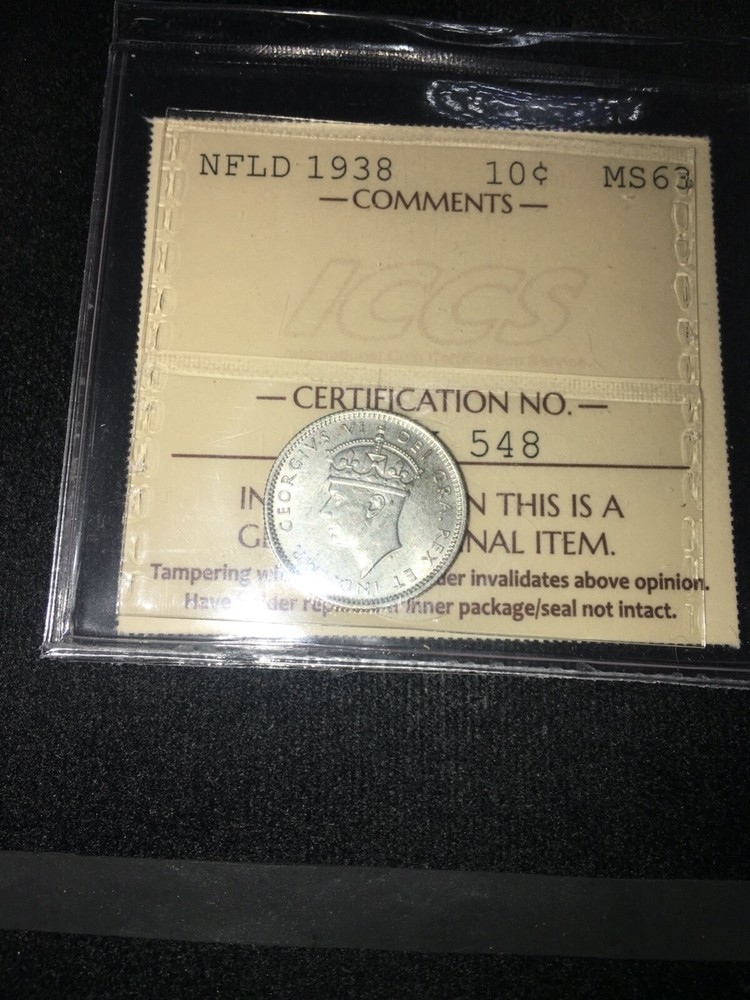 1938 ICCS Graded Newfoundland ¢10 Cent **MS-63**