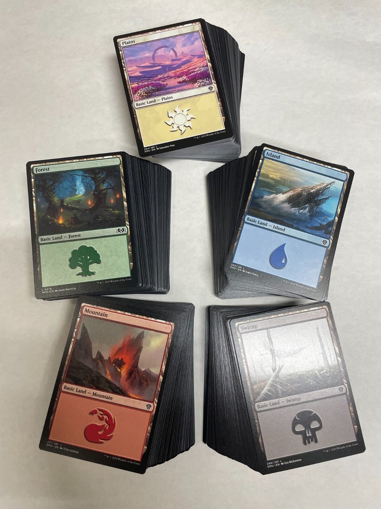 MTG Magic The Gathering 500 Basic Lands Mixed Sets 100 Each + Card Storage Box