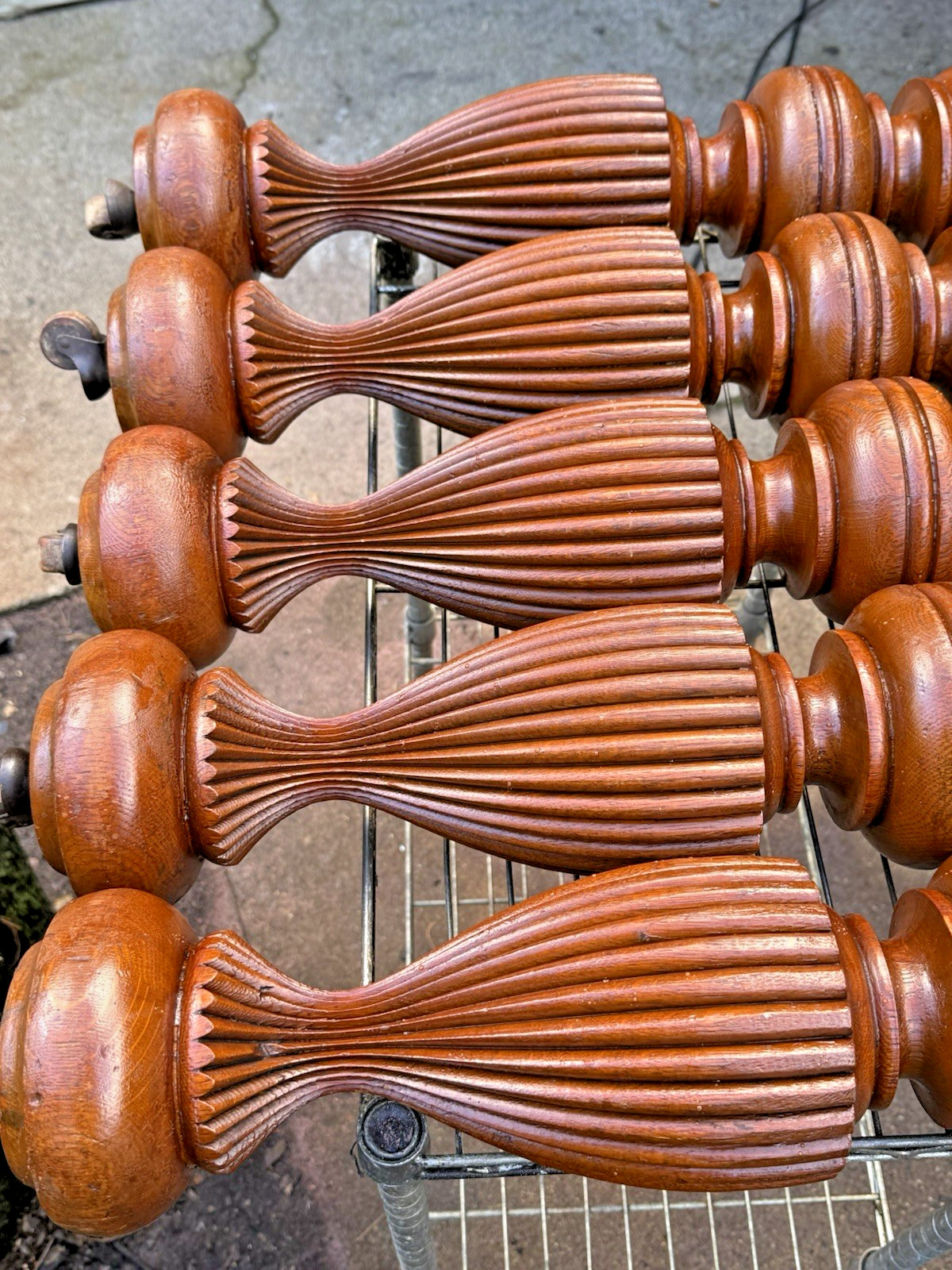 5x Exquisite Antique Wood Fluted Turned Carved Table Legs Victorian Vintage