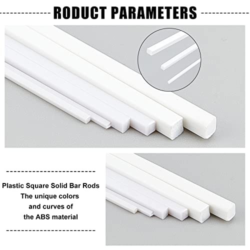 60pcs ABS Plastic Square Solid Bar Rods 1/2/3mm White ABS Plastic Square Tube