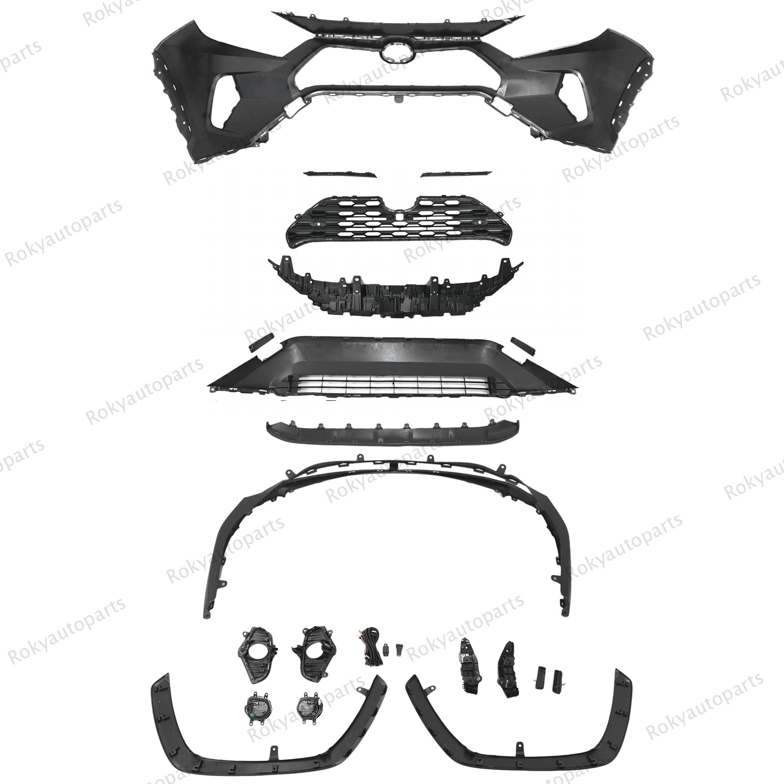 For RAV4 2019-2024 Front Bumper Cover,Upper Lower Grilles,Fog Lights&Fender Trim