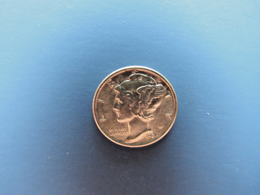 1934 Gem BU Mercury silver Dime FSB Full Split Bands
