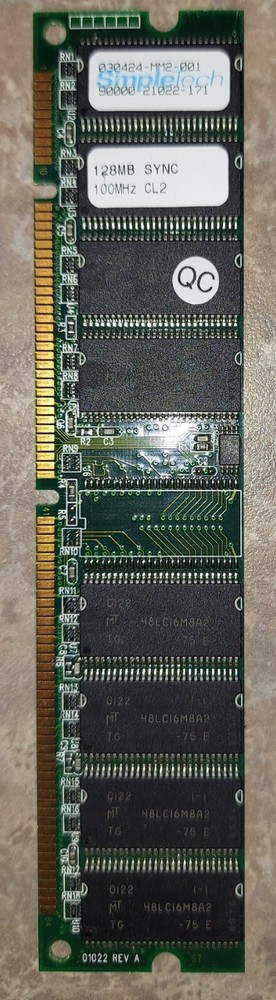 SimpleTech 128Mb Sync 100Mhz CL2 168pin RAM 21022-171