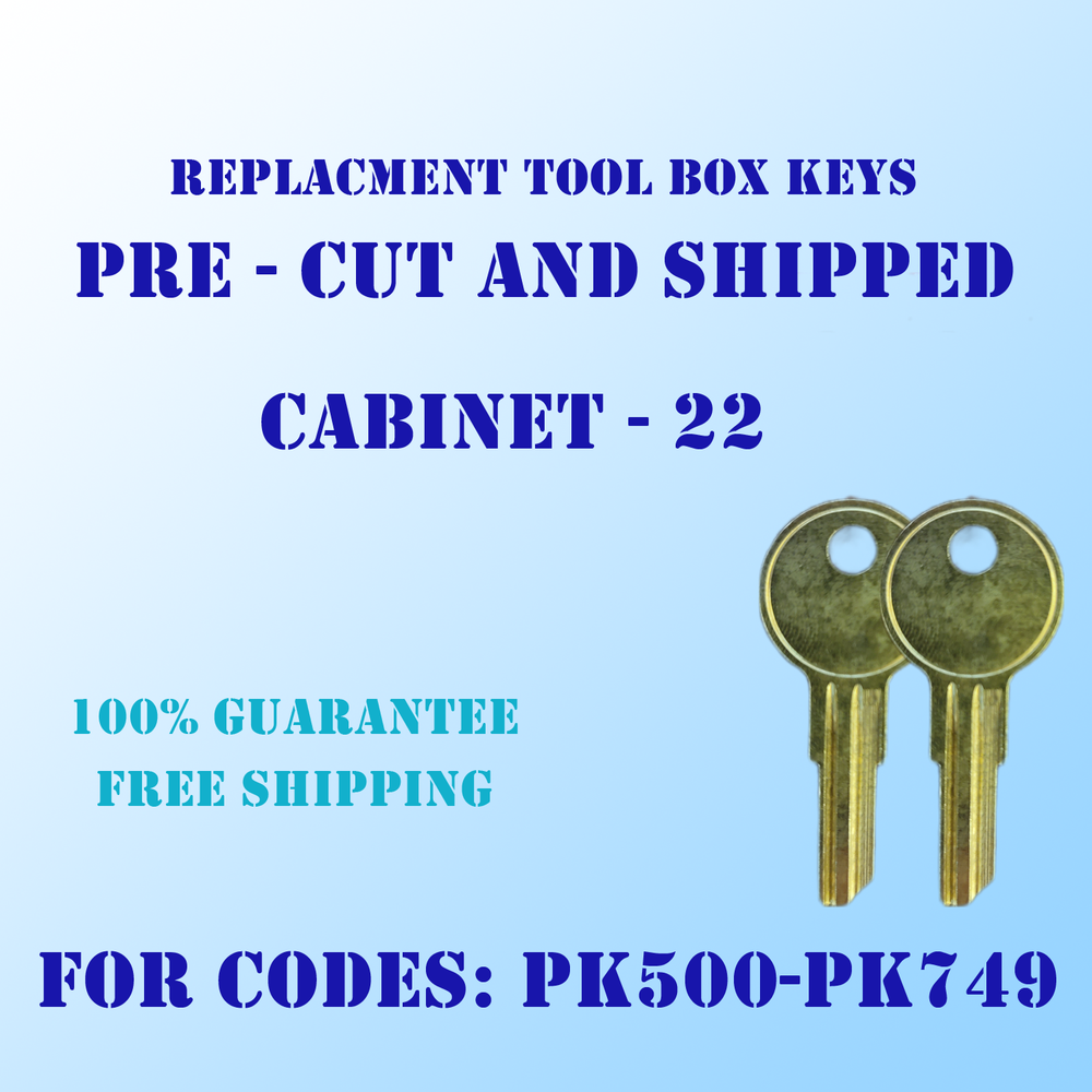 PK500-P749. Pair of replacement key for Toolbox locks, Pre Cut to your code.