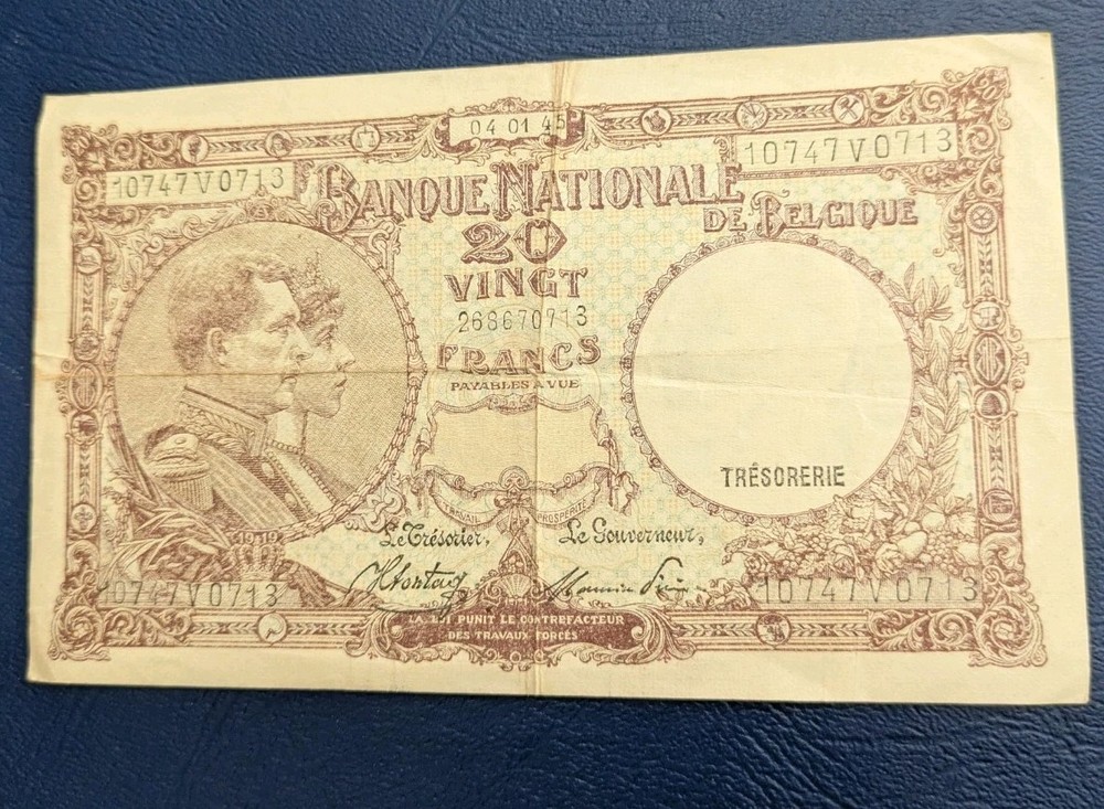 Belgium 1945 20 Francs Note