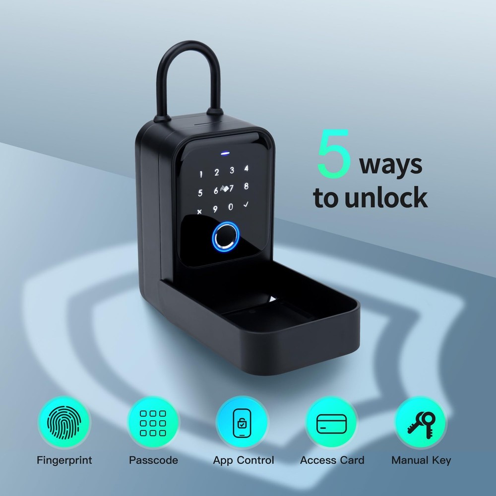 Smart Key Lock Box – Wall Mounted or Shackle Design, Fingerprint, Passcode, B...