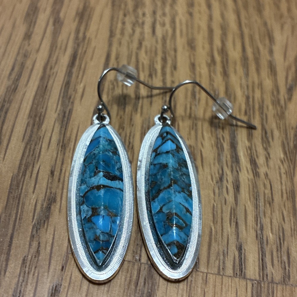 Copper Turquoise Gemstone Solid 925 Sterling Silver Drop Dangle Earrings