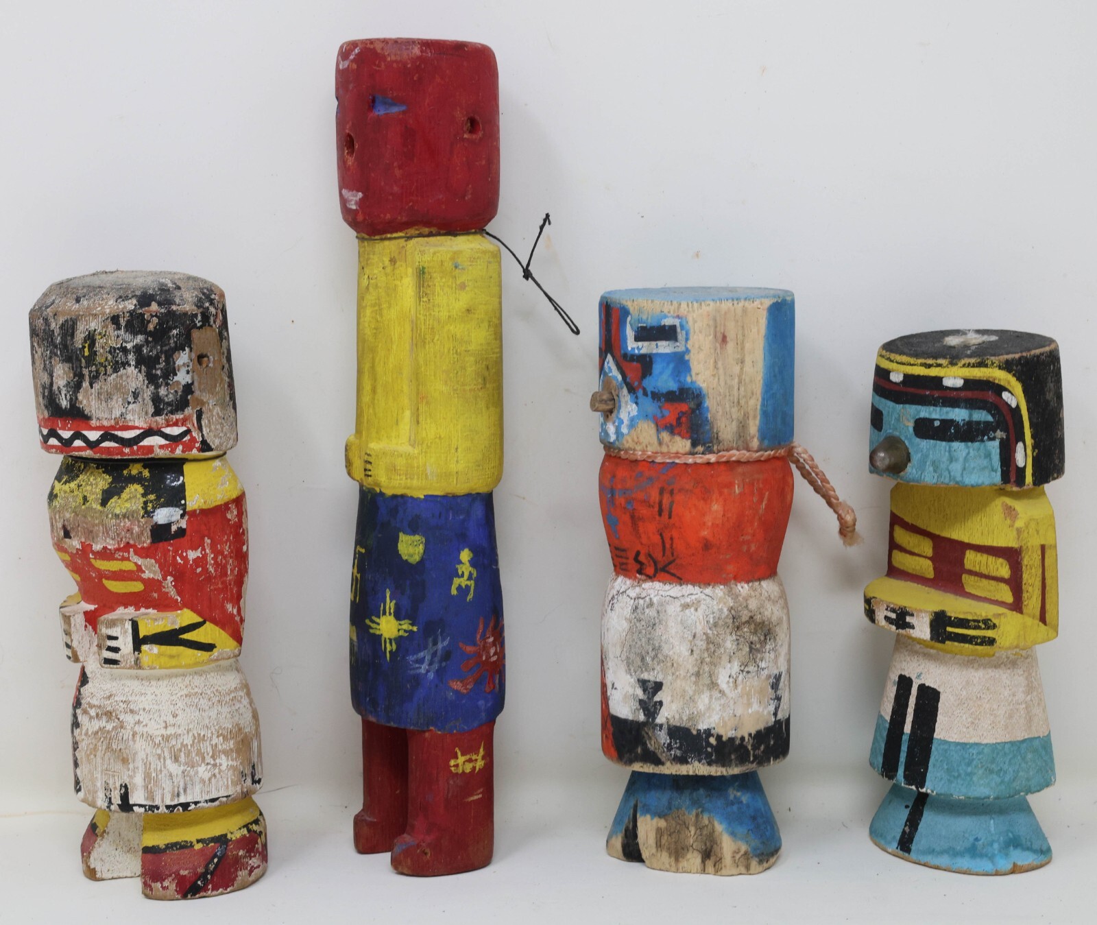 Four Antique Hopi Kachina Dolls Pueblo Indian Painted Wood Carved Sculptures VTG