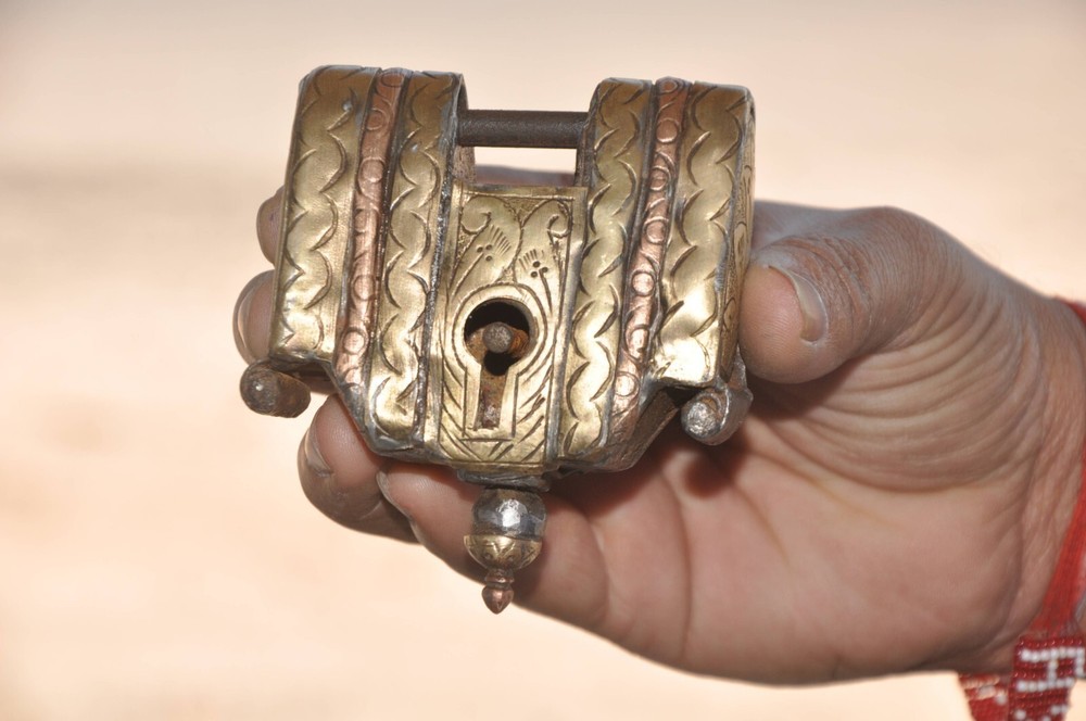 Vintage Iron Engraved Brass Fitted Handcrafted Solid Padlock