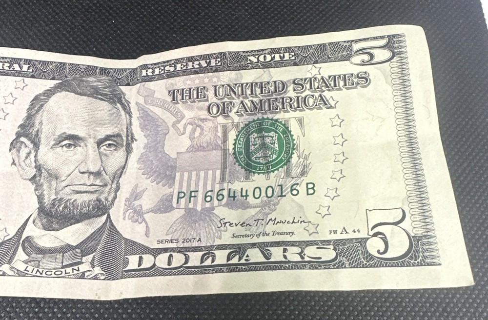 2017A Federal Reserve Note Over Inking ERROR $5 Five Dollar Bill