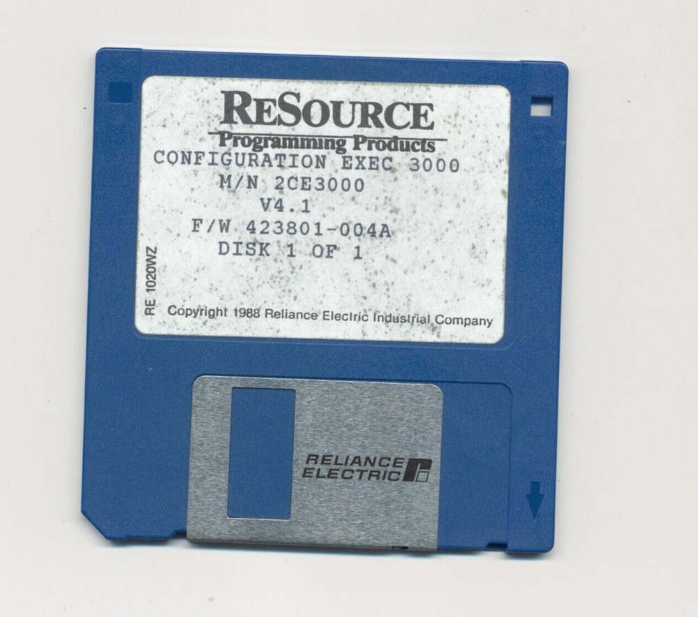 Reliance Electric ReSource Configuration Exec 3000 2CE3000 3.5" Floppy Disk 1988