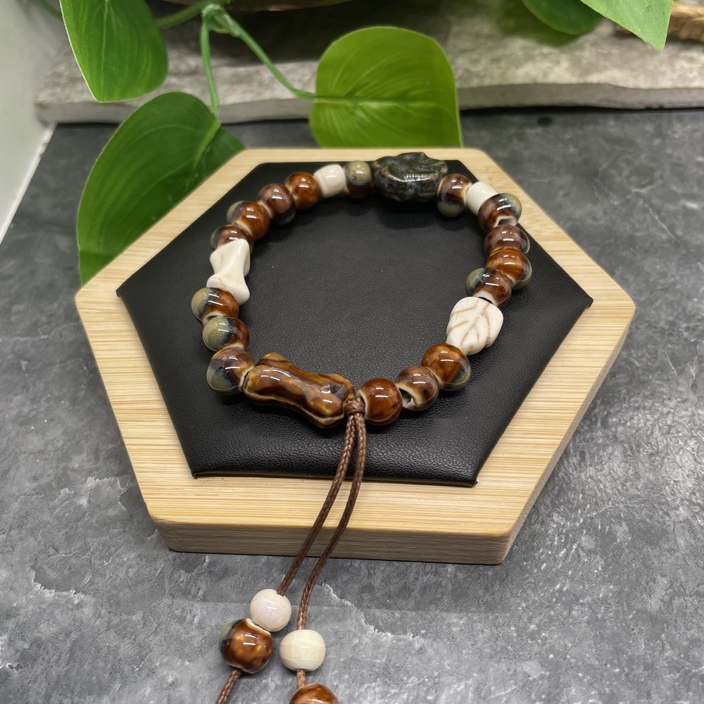Handmade Ceramic Bead Beaded Stackable 7” Plus Stretch Bracelet New B355