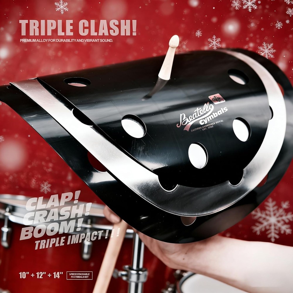 3Pc Stack Cymbal Set 10'' 12'' 14'' Trash Effect Cymbals for Drum Set