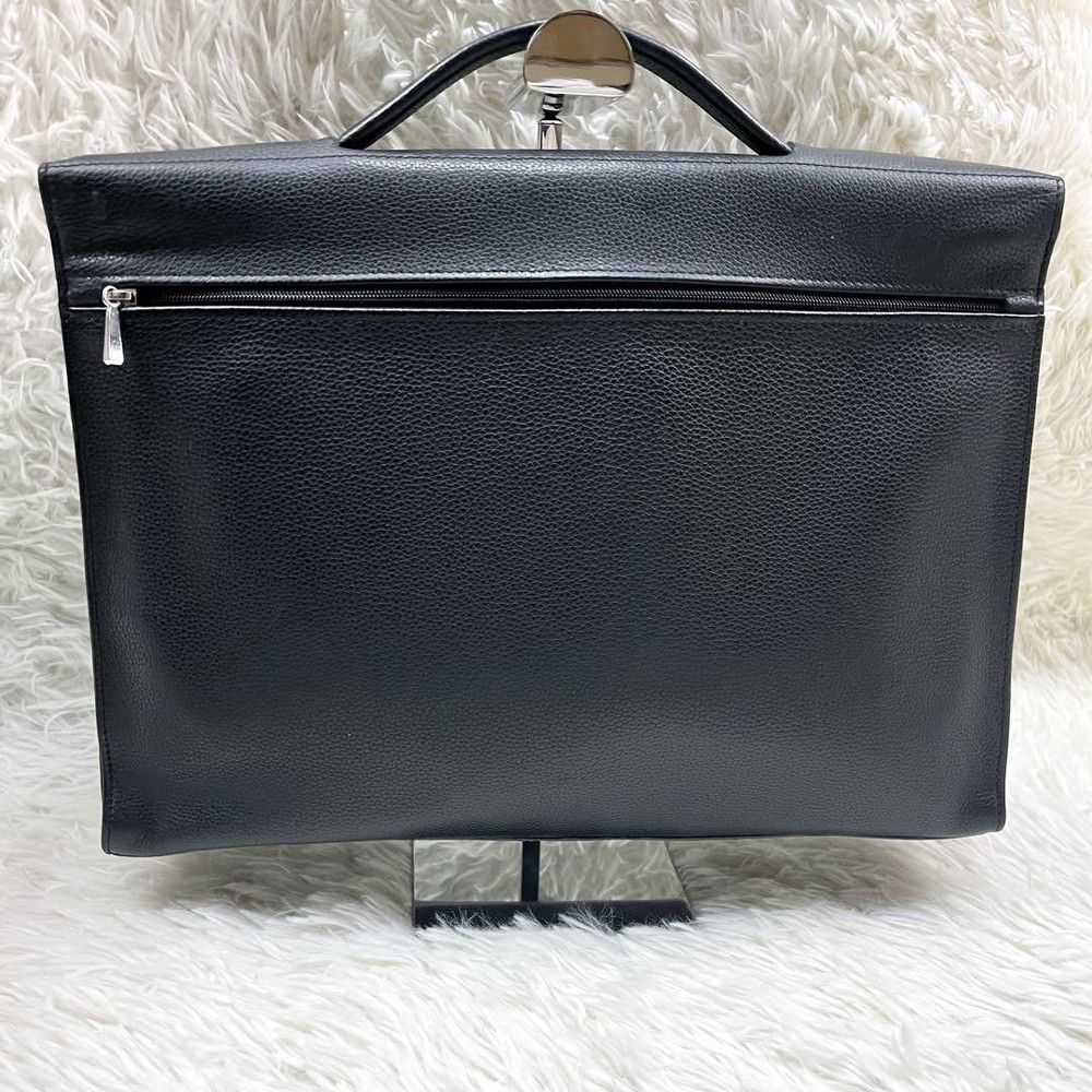 Longchamp All Leather Briefcase Logo Embossed Authentic