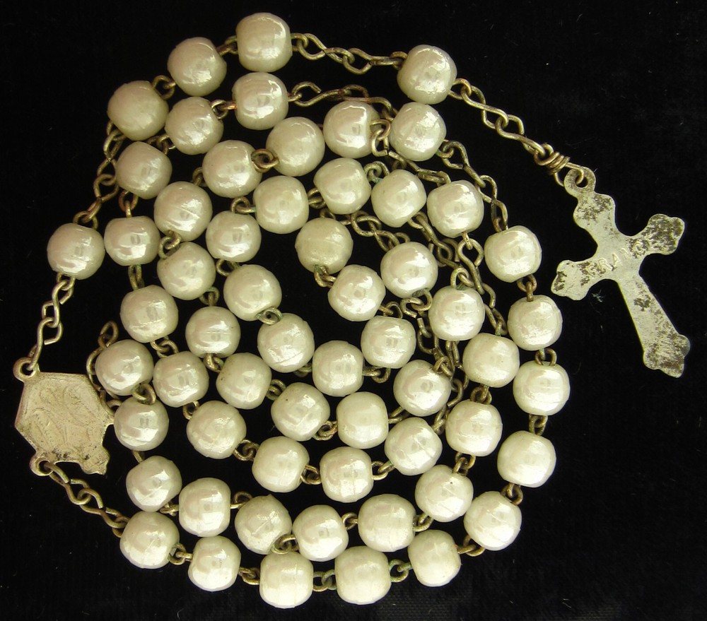 Vintage Rosary White Beads Religious Holy Catholic