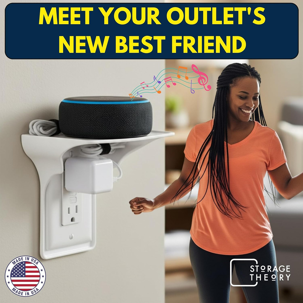 No Drill Wall Outlet Shelf Plug Mount Cord Storage 4 Pack