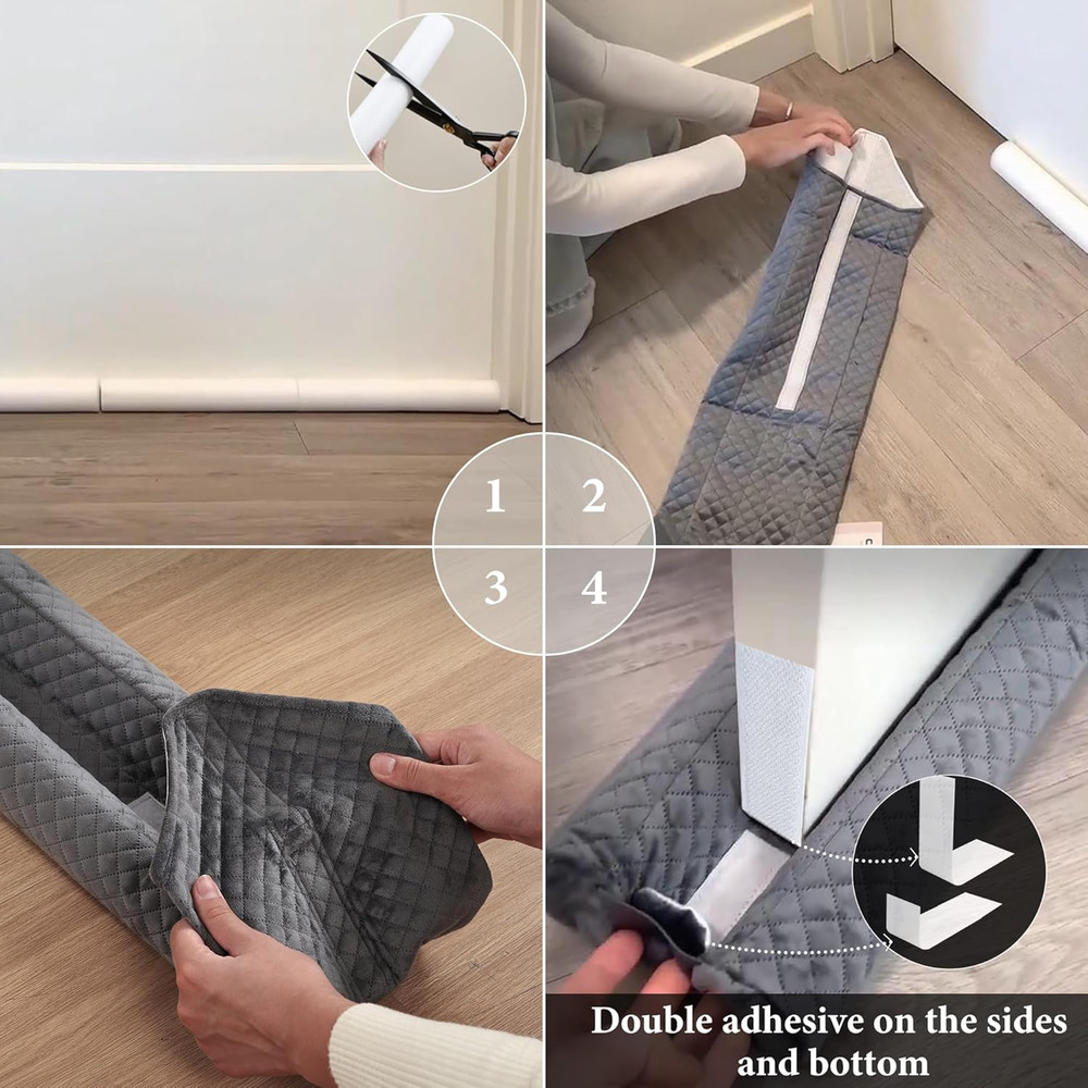 Velvet Under Door Draft Stopper 30'' to 36'' Adjustable Double Sided