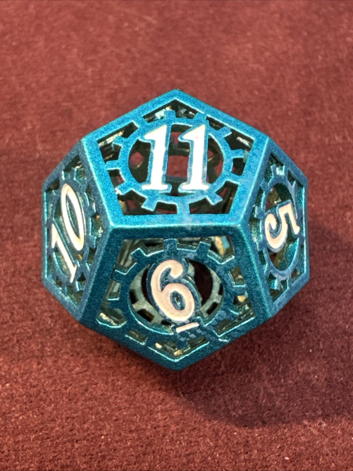 Blue Gear-Themed Hollow Metal Dice Set for RPG DND Games