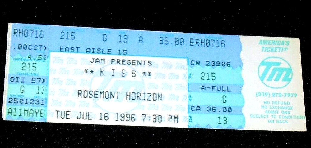 1996 KISS CONCERT TICKET ROSEMONT HORIZON CHICAGO GOOD CONDITION REUNION TOUR!