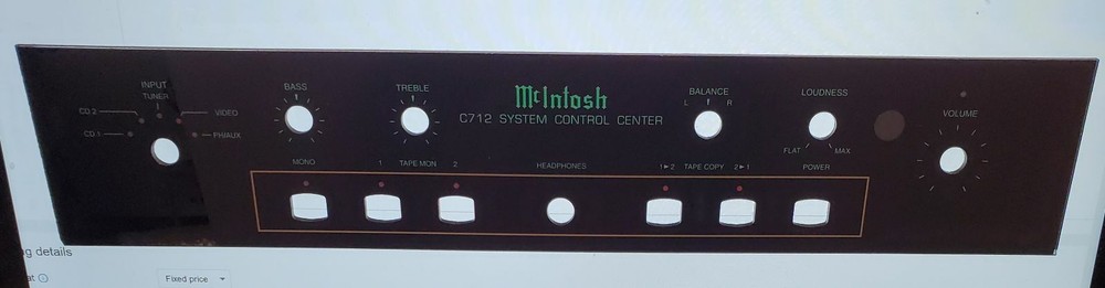 Original McIntosh C712 preamp glass faceplate