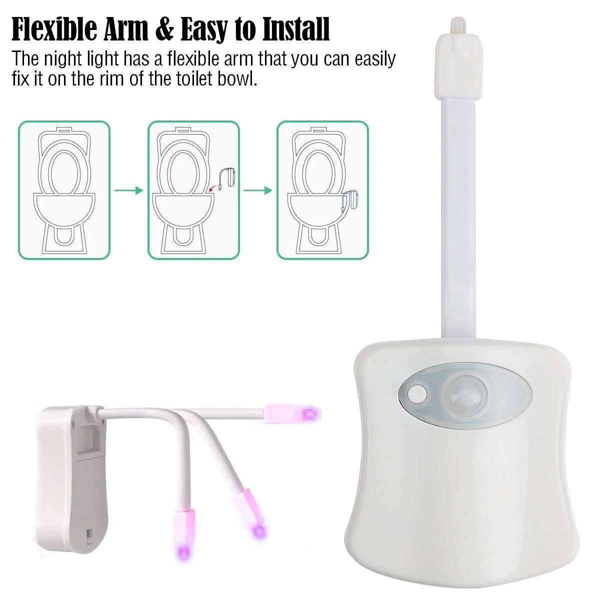 4Pcs Toilet Night Light 16 Color LED Motion Activated Sensor Bathroom Bowl Seat