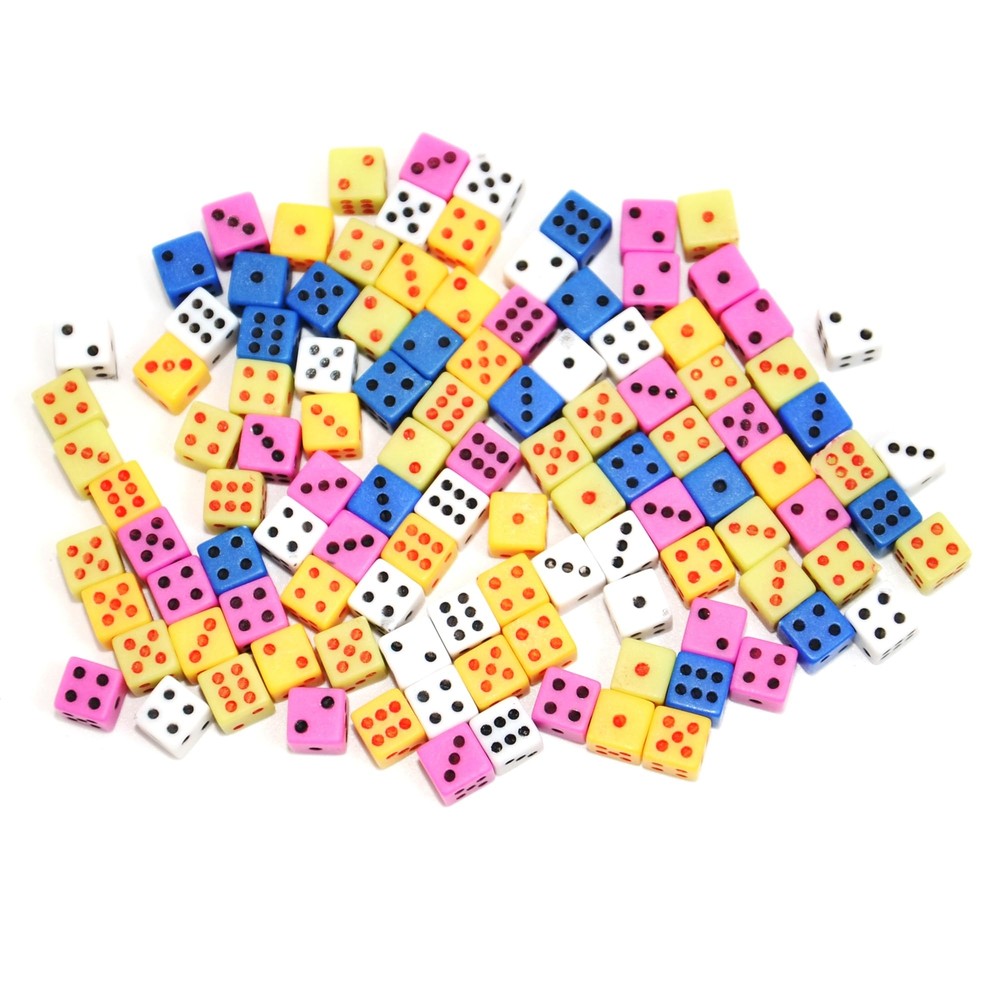 100 Assorted 1/5″ 5Mm D6 Mini Dice Game Dot Square Dice Set