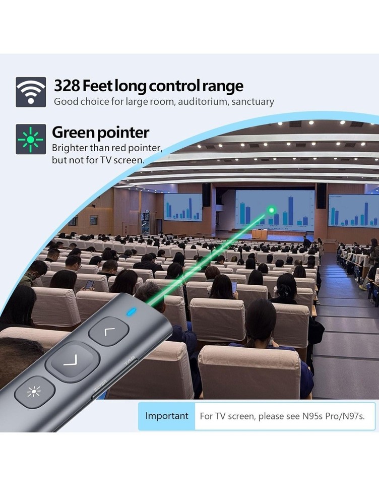 Norwii N95 Pro Presentation Clicker Digital Pointer Wireless USB-A GREEN