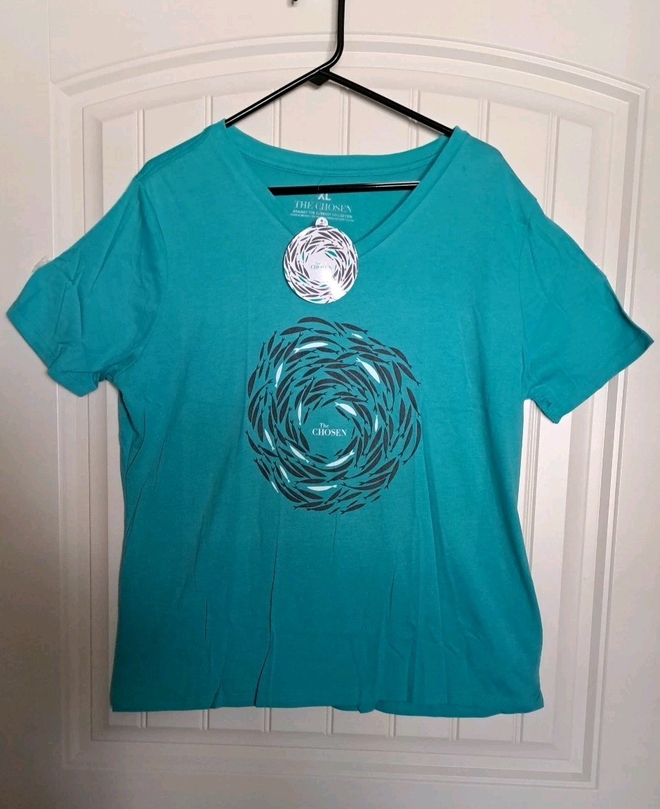 THE CHOSEN Against The Current  V Neck T-Shirt XLarge In Teal NEW!