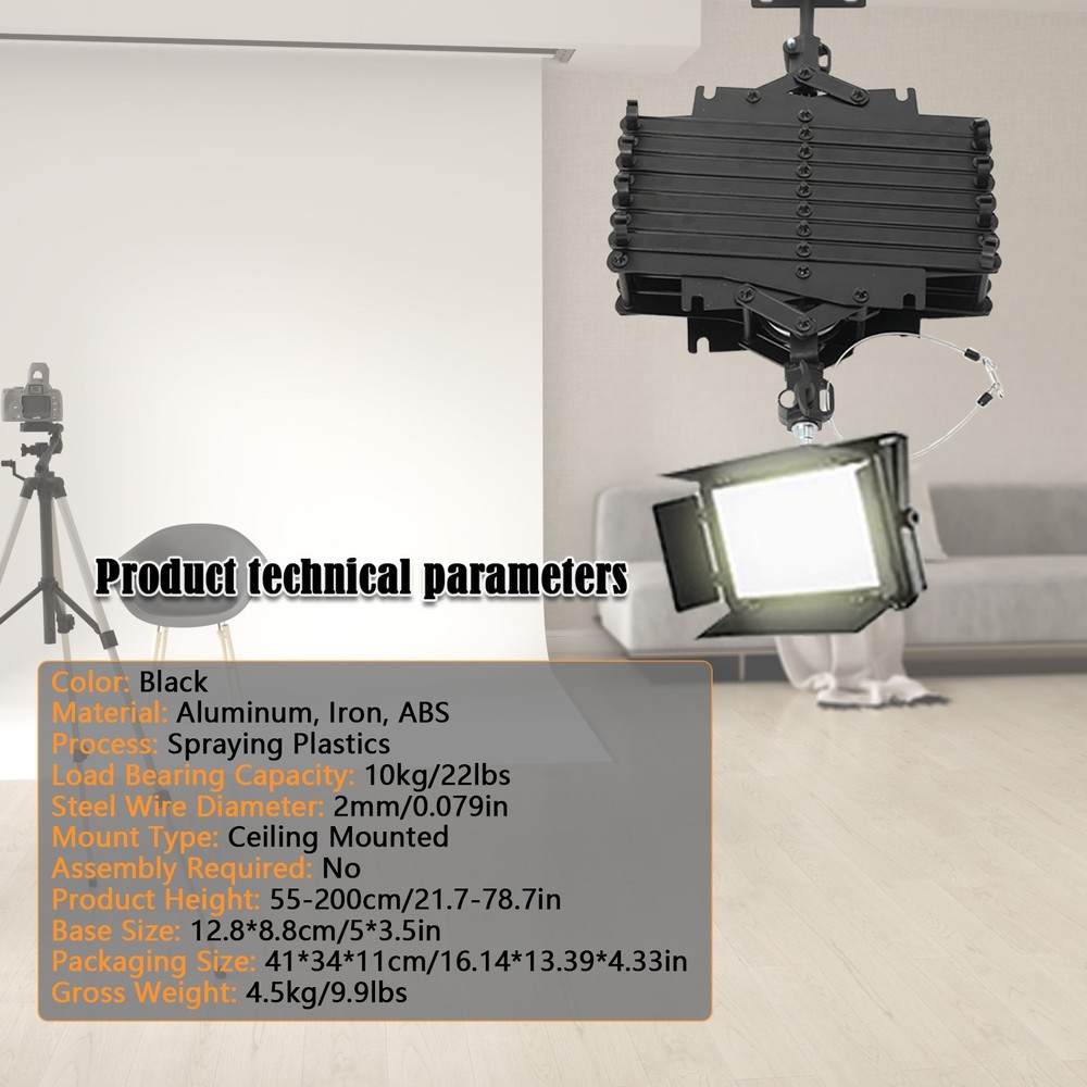 Drop Photography Ceiling Rail Ceiling-Mounted for Studio 10kg Load Bear