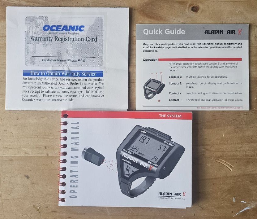 ALADIN AIR X SCUBA DIVE DIVING COMPUTER TANK DATA W CASE & MANUAL