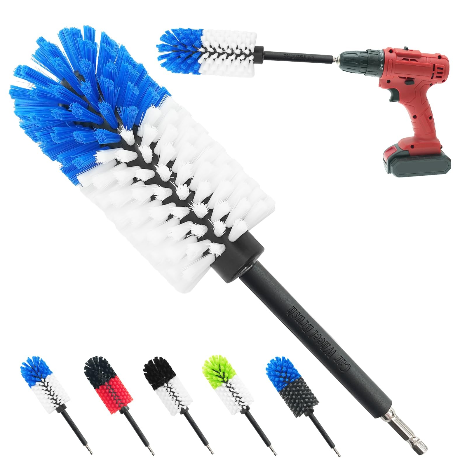 Wheel Brush, Soft Drill Cleaner Brush for Car Blue+white