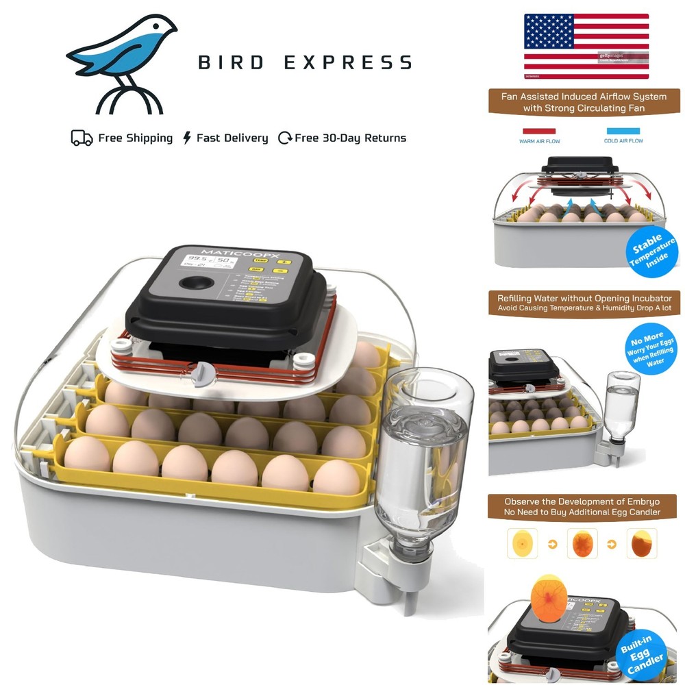 30 Egg Incubator w Humidity Display & Automatic Egg Turner for Chicken Hatching