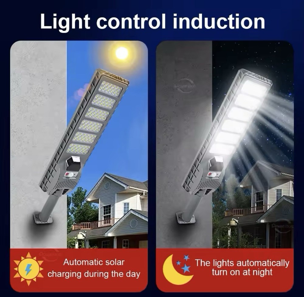 600W Outdoor Solar Lamppost Headlight Human Sensor Waterproof Remote Control