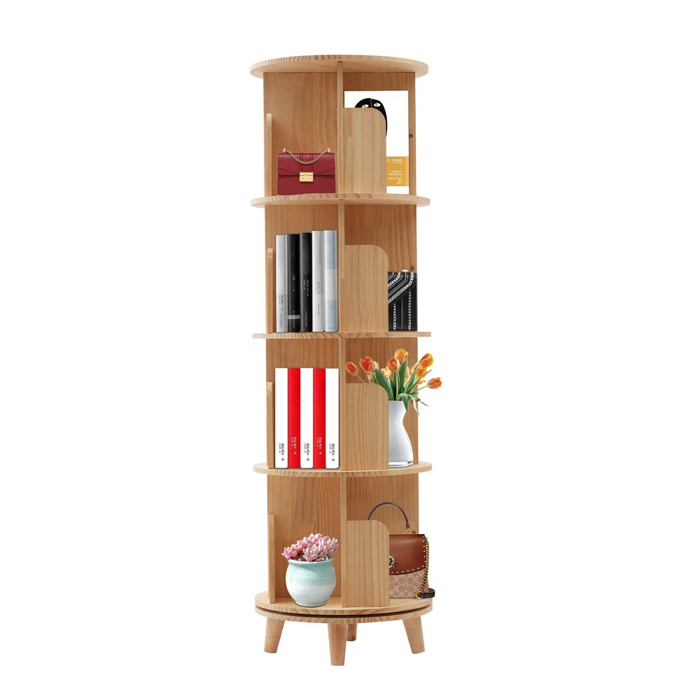 4 Layers Rotating Bookshelf Bookcase Storage Rack Floor Standing Display Holder