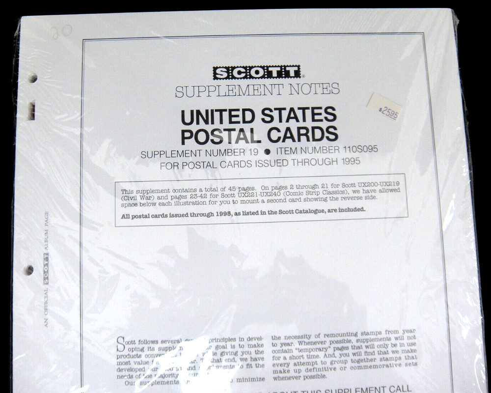 Scott 1995 United States Postal Cards Album Supplement #19 Item 110S095 NIP
