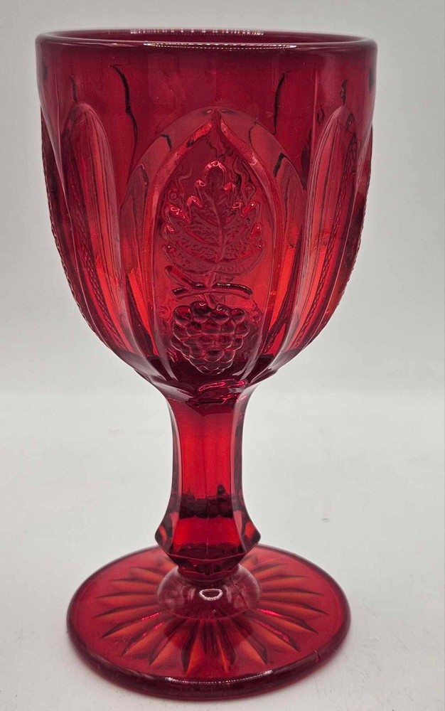 Small L. G. Wright Glass Magnet and Grape Wine Stem, in Ruby about 4 3/4" tall