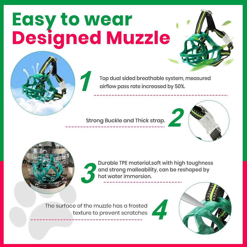 Dog Muzzle Basket For Small Medium Large AntiBiting Chewing Green Size S