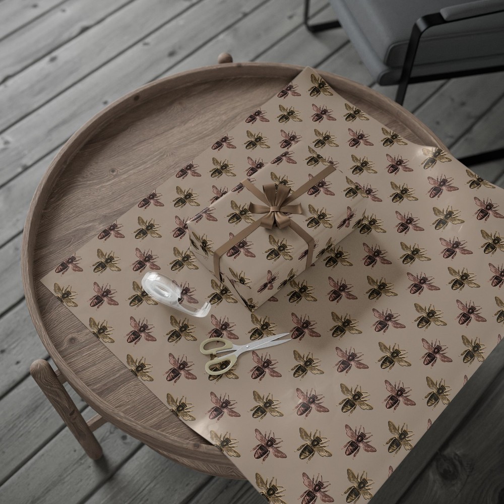 Tan With Black Bee Pattern Wrapping Papers